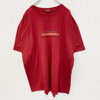 古着　used　LEVI’S　リーバイス　半袖ロゴプリントTシャツ　USA製　90s　クルーネック　レトロデザイン　赤　Mサイズ