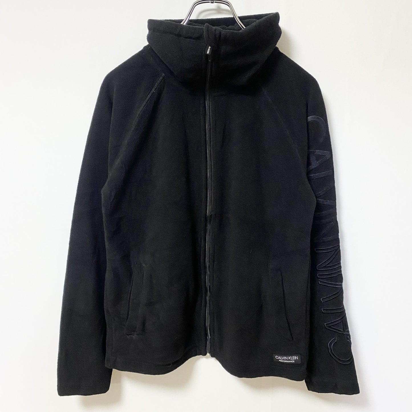 古着 used　Calvin Klein カルバンクライン　パフォーマンス　長袖フリースジャケット　ロゴ刺繍　ブラック　Sサイズ
