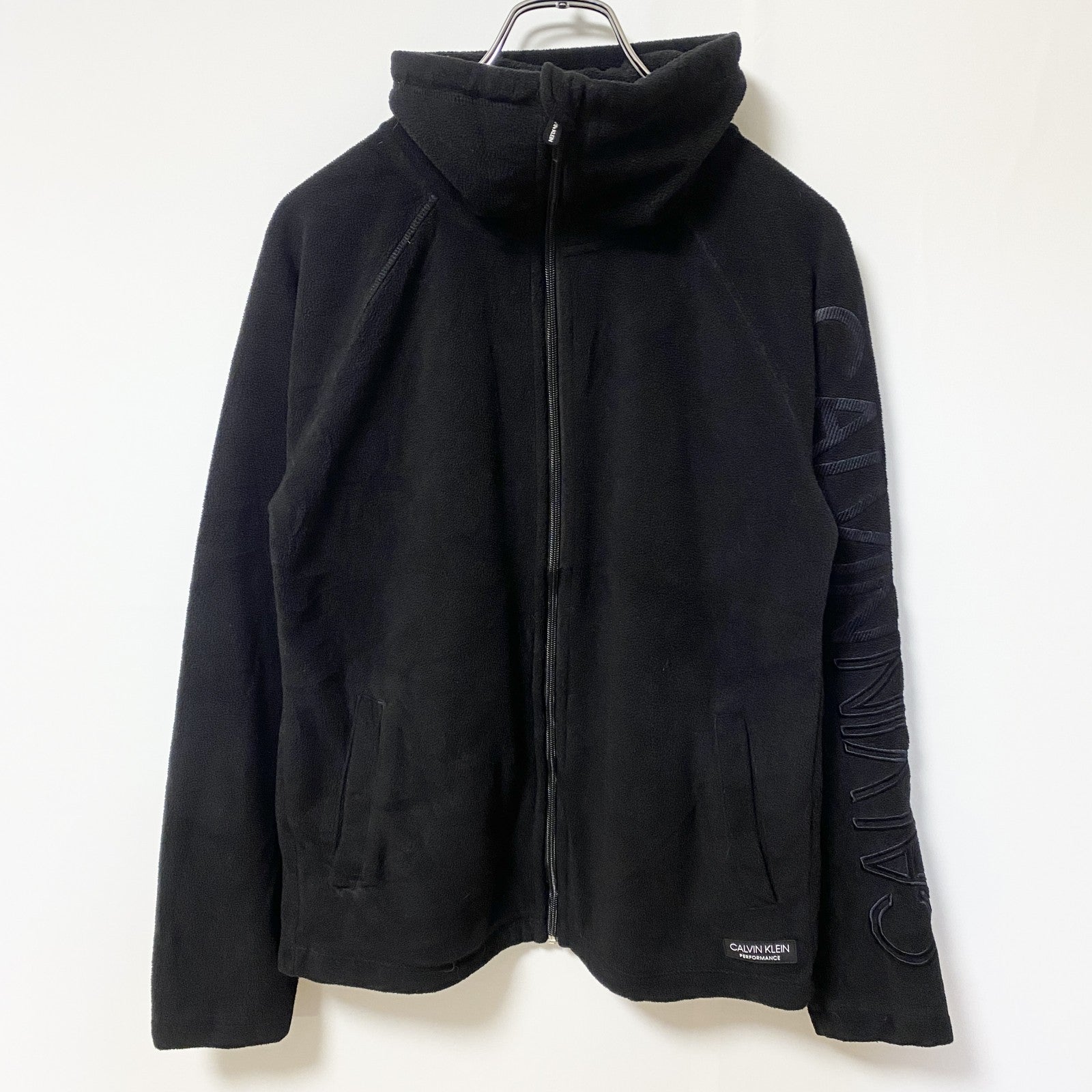 古着 used　Calvin Klein カルバンクライン　パフォーマンス　長袖フリースジャケット　ロゴ刺繍　ブラック　Sサイズ