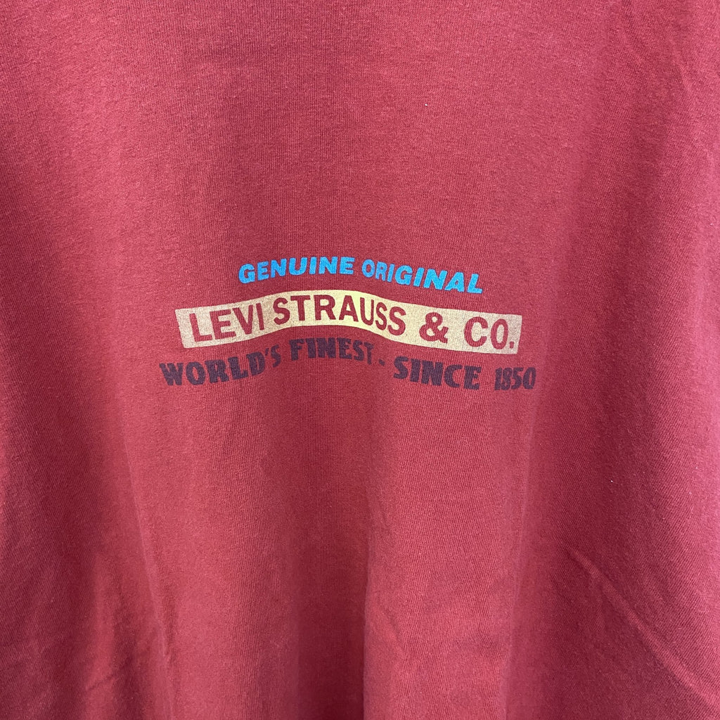 古着　used　LEVI’S　リーバイス　半袖ロゴプリントTシャツ　USA製　90s　クルーネック　レトロデザイン　赤　Mサイズ