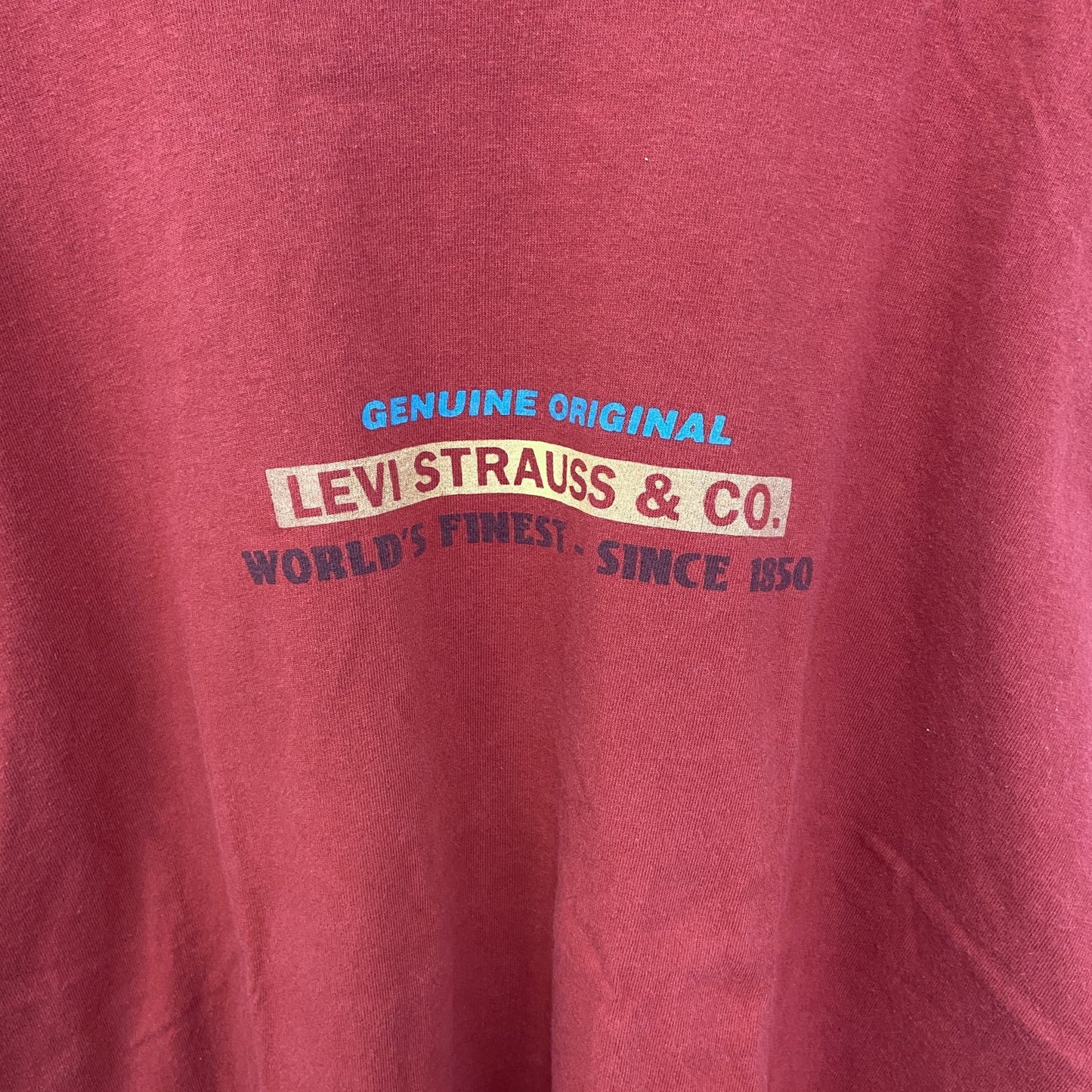古着　used　LEVI’S　リーバイス　半袖ロゴプリントTシャツ　USA製　90s　クルーネック　レトロデザイン　赤　Mサイズ