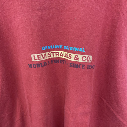 古着　used　LEVI’S　リーバイス　半袖ロゴプリントTシャツ　USA製　90s　クルーネック　レトロデザイン　赤　Mサイズ