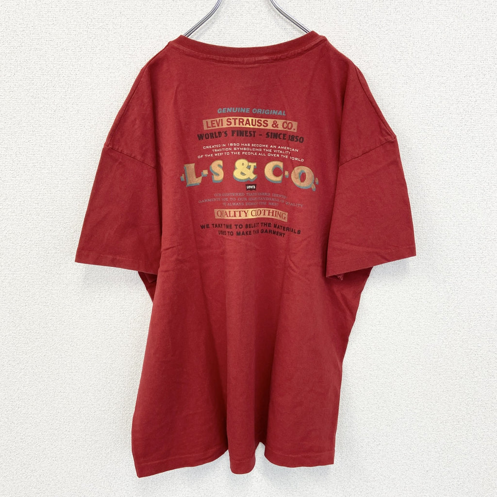 古着　used　LEVI’S　リーバイス　半袖ロゴプリントTシャツ　USA製　90s　クルーネック　レトロデザイン　赤　Mサイズ