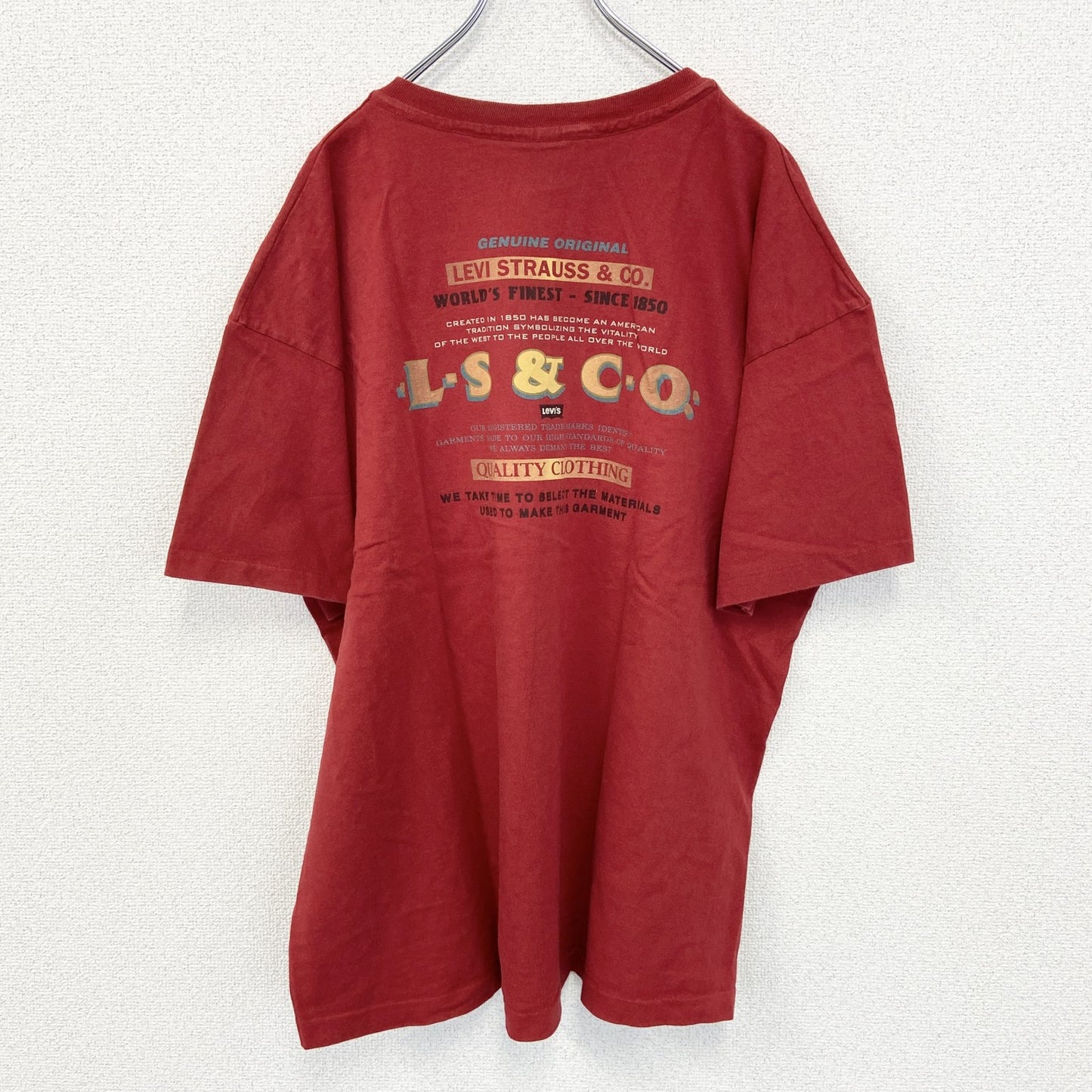 古着　used　LEVI’S　リーバイス　半袖ロゴプリントTシャツ　USA製　90s　クルーネック　レトロデザイン　赤　Mサイズ