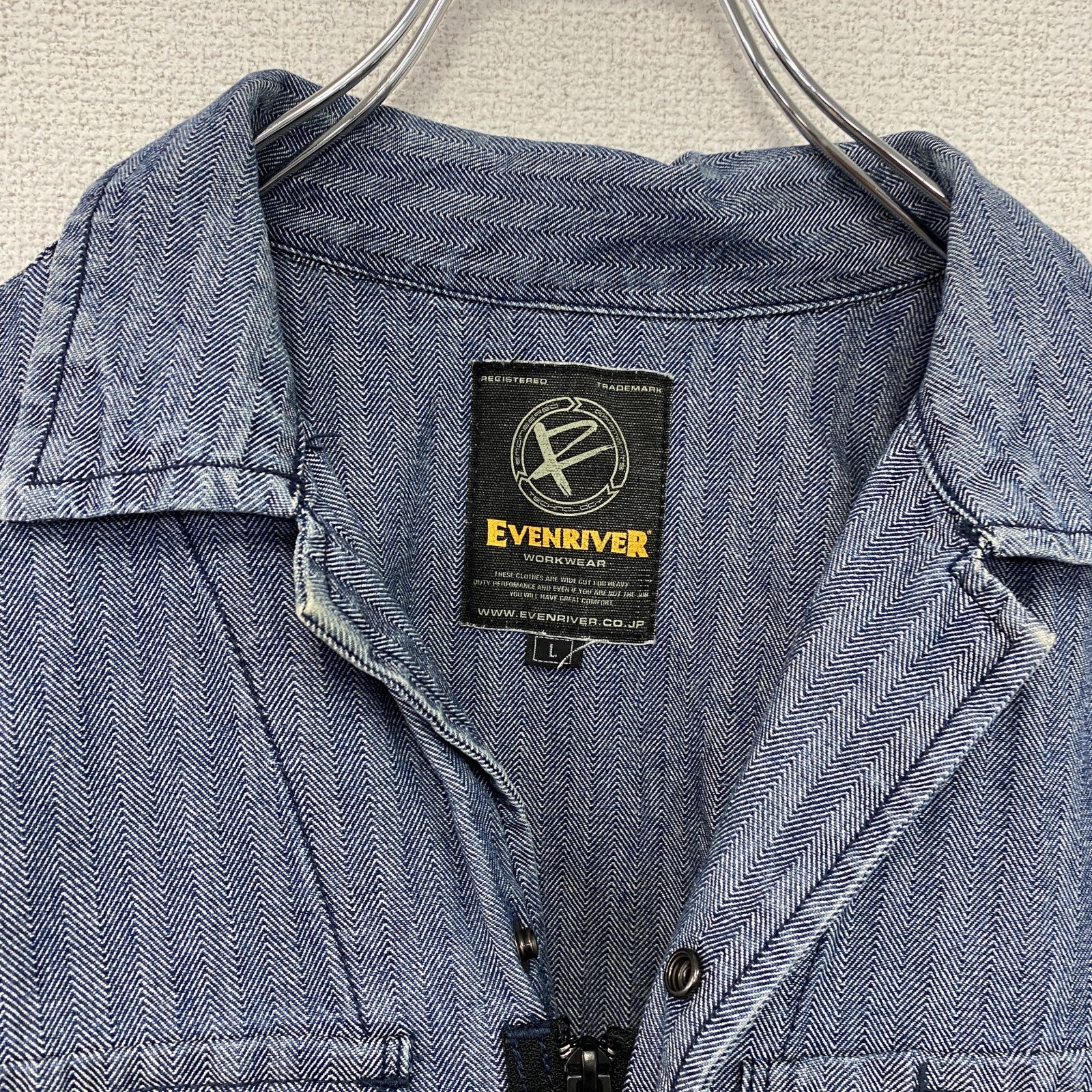 EVENRIVER　イーブンリバー　オールインワン/つなぎ　ワークウェア　ヘリンボーン　インディゴ　Lサイズ