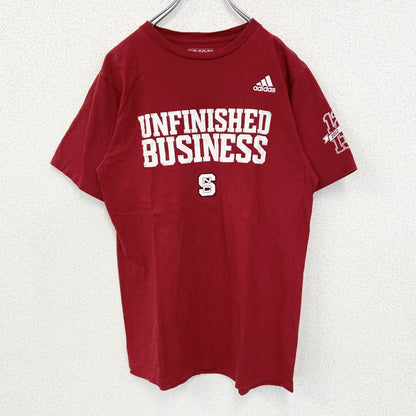 古着　used　adidas　アディダス　半袖プリントTシャツ　UNFINISHES BUSINESS　クルーネック　赤　Mサイズ