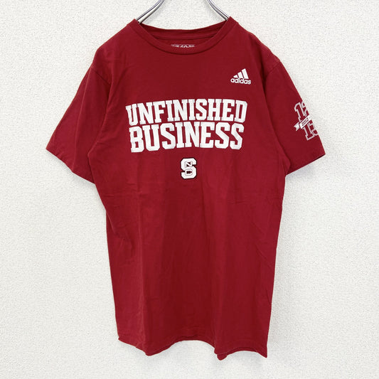 古着　used　adidas　アディダス　半袖プリントTシャツ　UNFINISHES BUSINESS　クルーネック　赤　Mサイズ