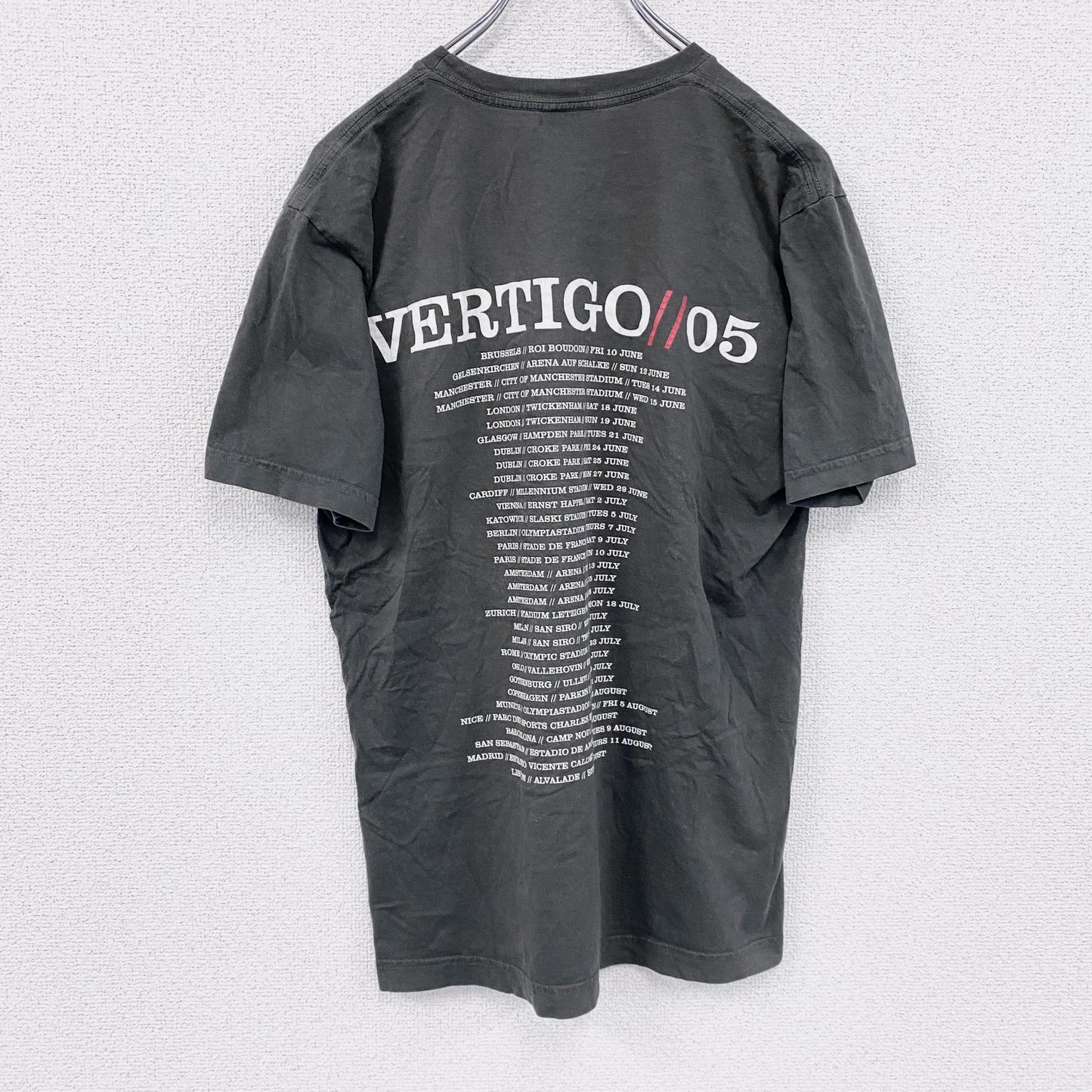 STANDARD AMERICAN　U2　VERTIGO　半袖プリントバンドTシャツ　ツアーT　両面プリント　ダークグレー　Mサイズ