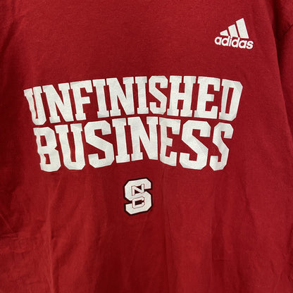 古着　used　adidas　アディダス　半袖プリントTシャツ　UNFINISHES BUSINESS　クルーネック　赤　Mサイズ
