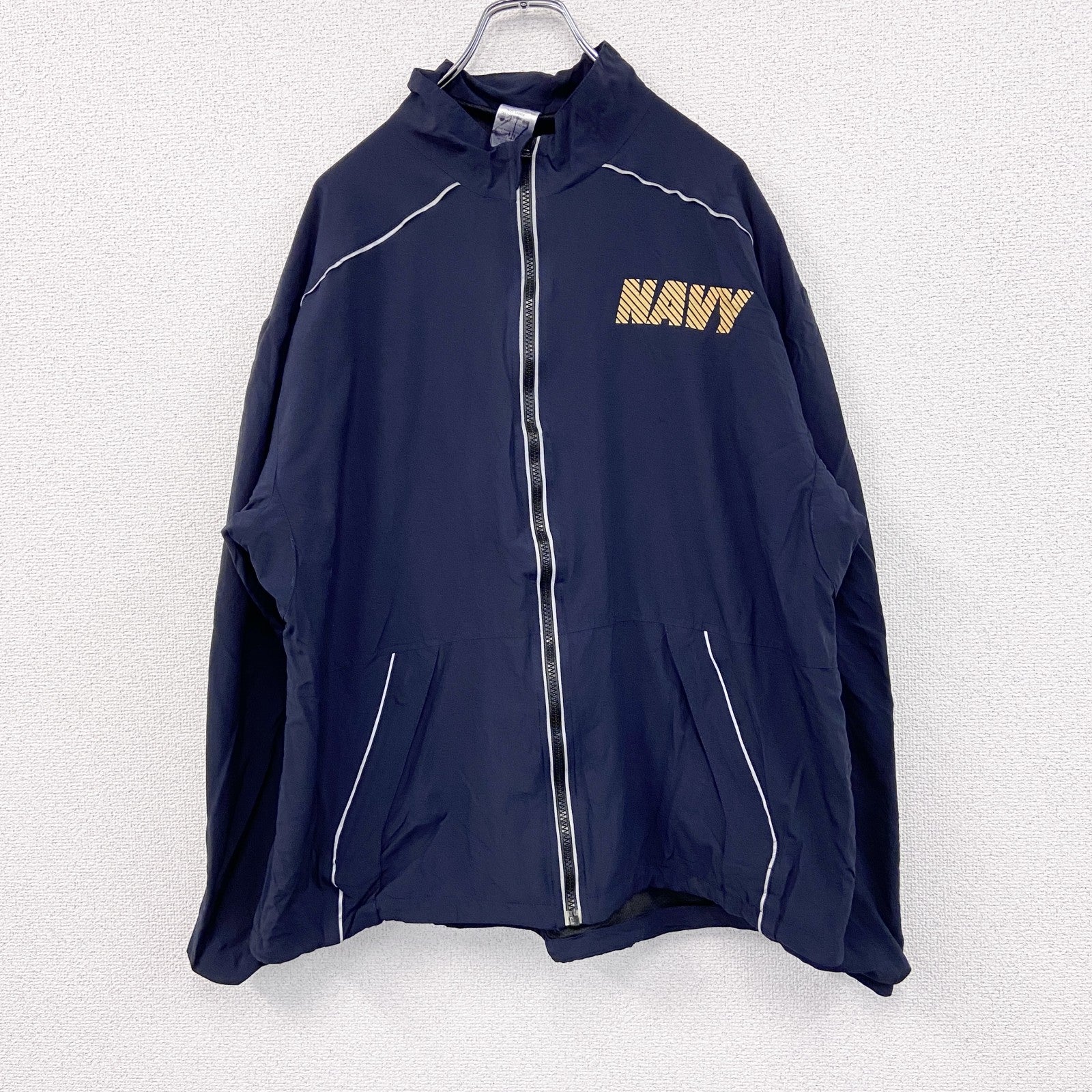 U.S.NAVY　RUNNING JACKET　ナイロンジャケット　ミリタリー　米軍　デカロゴ　紺　ネイビー　Lサイズ
