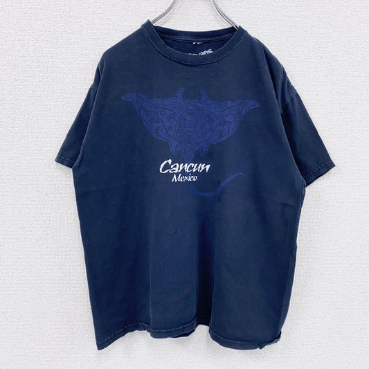 TAN TAN　カンクン　半袖スーベニアプリントTシャツ　紺　ネイビー　Lサイズ