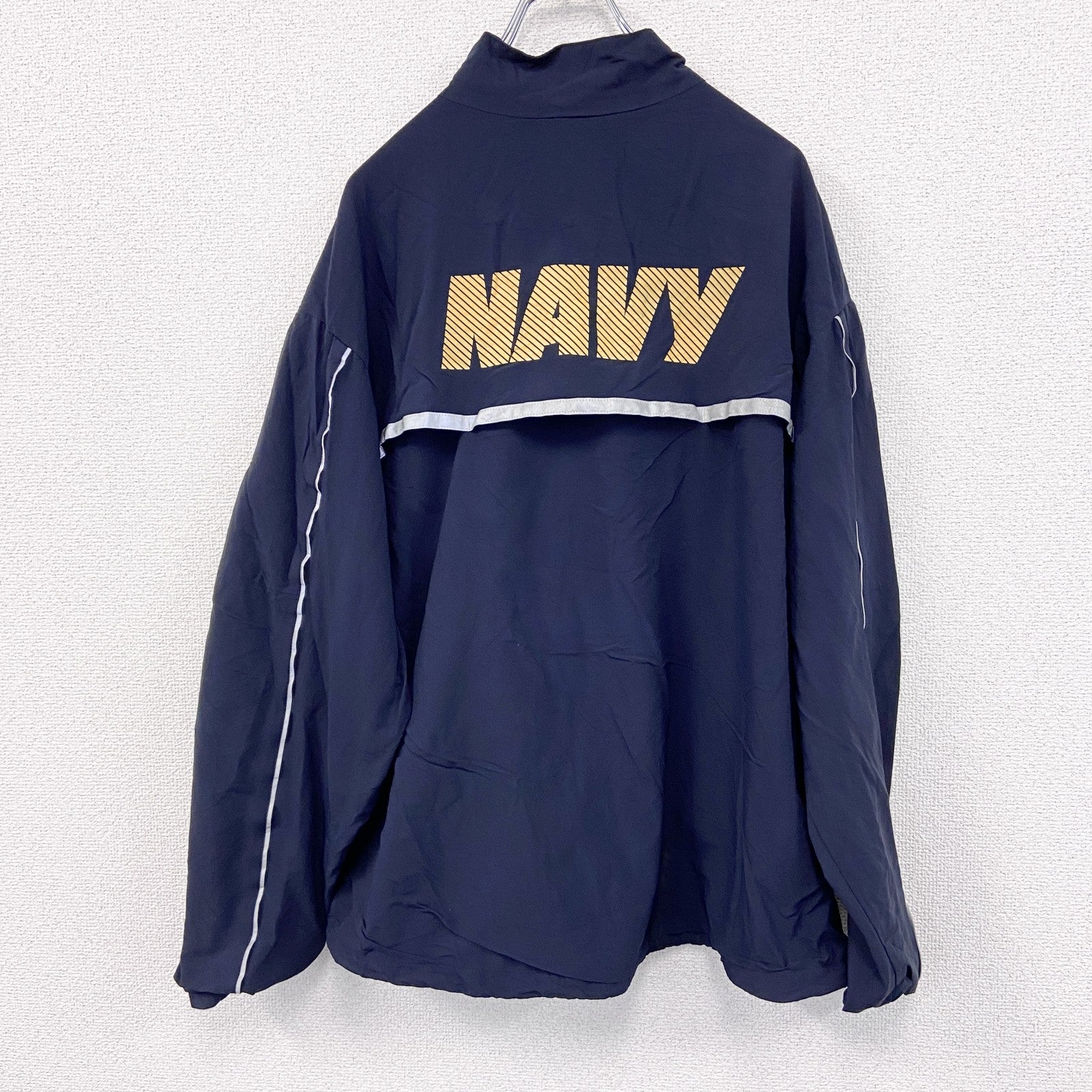 U.S.NAVY　RUNNING JACKET　ナイロンジャケット　ミリタリー　米軍　デカロゴ　紺　ネイビー　Lサイズ