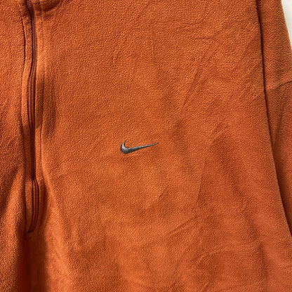 古着 used　NIKE ナイキ　長袖ハーフジップフリースジャケット　ワンポイントロゴ刺繍プルオーバー　オレンジ　XLサイズ