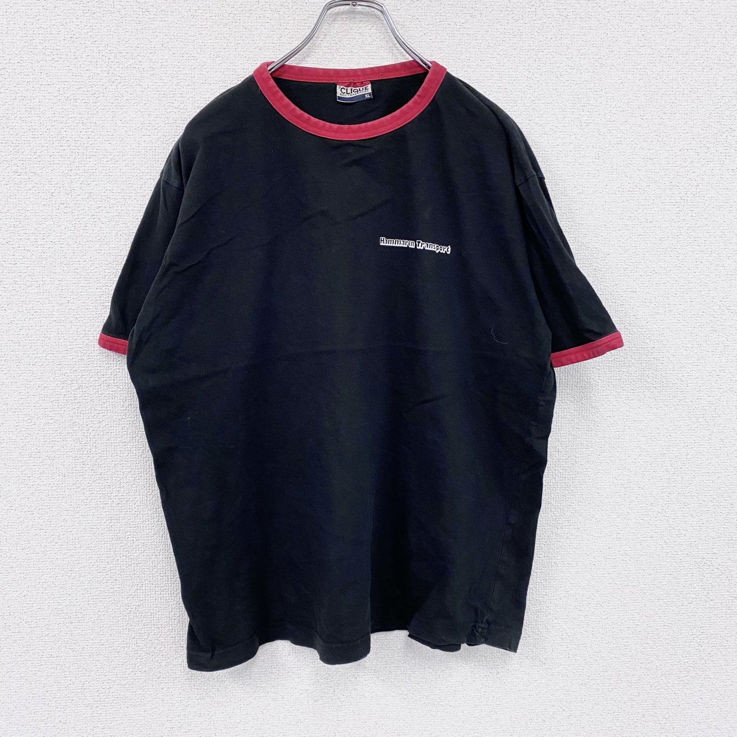 CLIQUE　半袖プリントTシャツ　リンガーT　黒　ブラック　XLサイズ