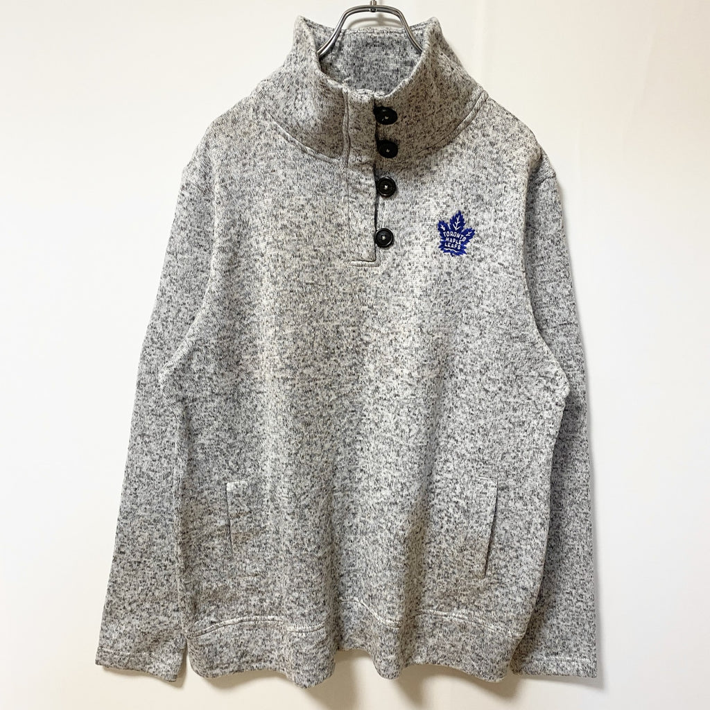 NFL トロントメープルリーフ　ハーフボタンスウェットプルオーバー　ワンポイントロゴ刺繍　霜降り　グレー　XLサイズ
