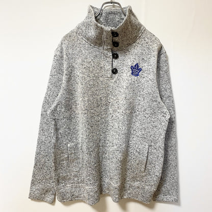 NFL トロントメープルリーフ　ハーフボタンスウェットプルオーバー　ワンポイントロゴ刺繍　霜降り　グレー　XLサイズ