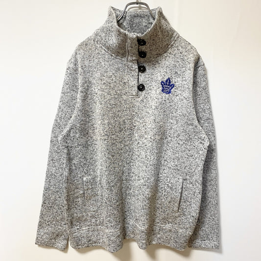 NFL トロントメープルリーフ　ハーフボタンスウェットプルオーバー　ワンポイントロゴ刺繍　霜降り　グレー　XLサイズ