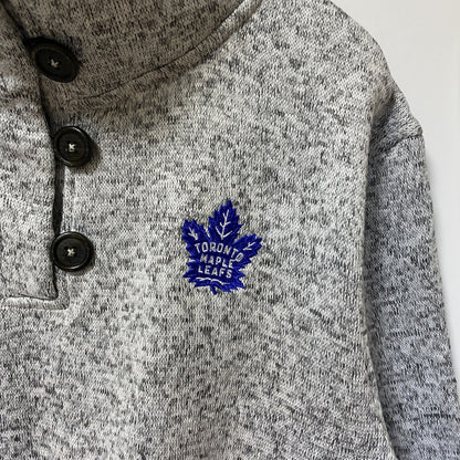 NFL トロントメープルリーフ　ハーフボタンスウェットプルオーバー　ワンポイントロゴ刺繍　霜降り　グレー　XLサイズ