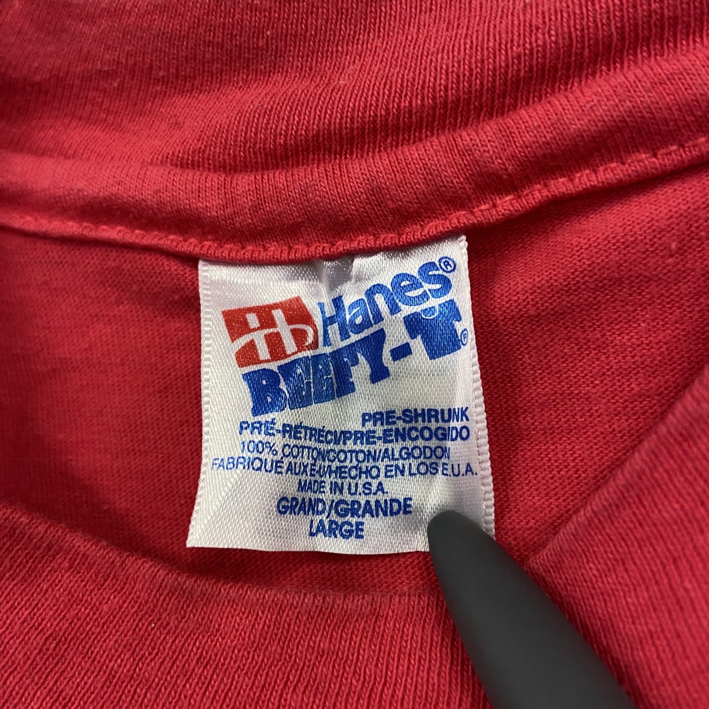 90s　Hanes　 ヘインズ　半袖プリントTシャツ　ヴィンテージ　シングルステッチ　赤　レッド　Lサイズ