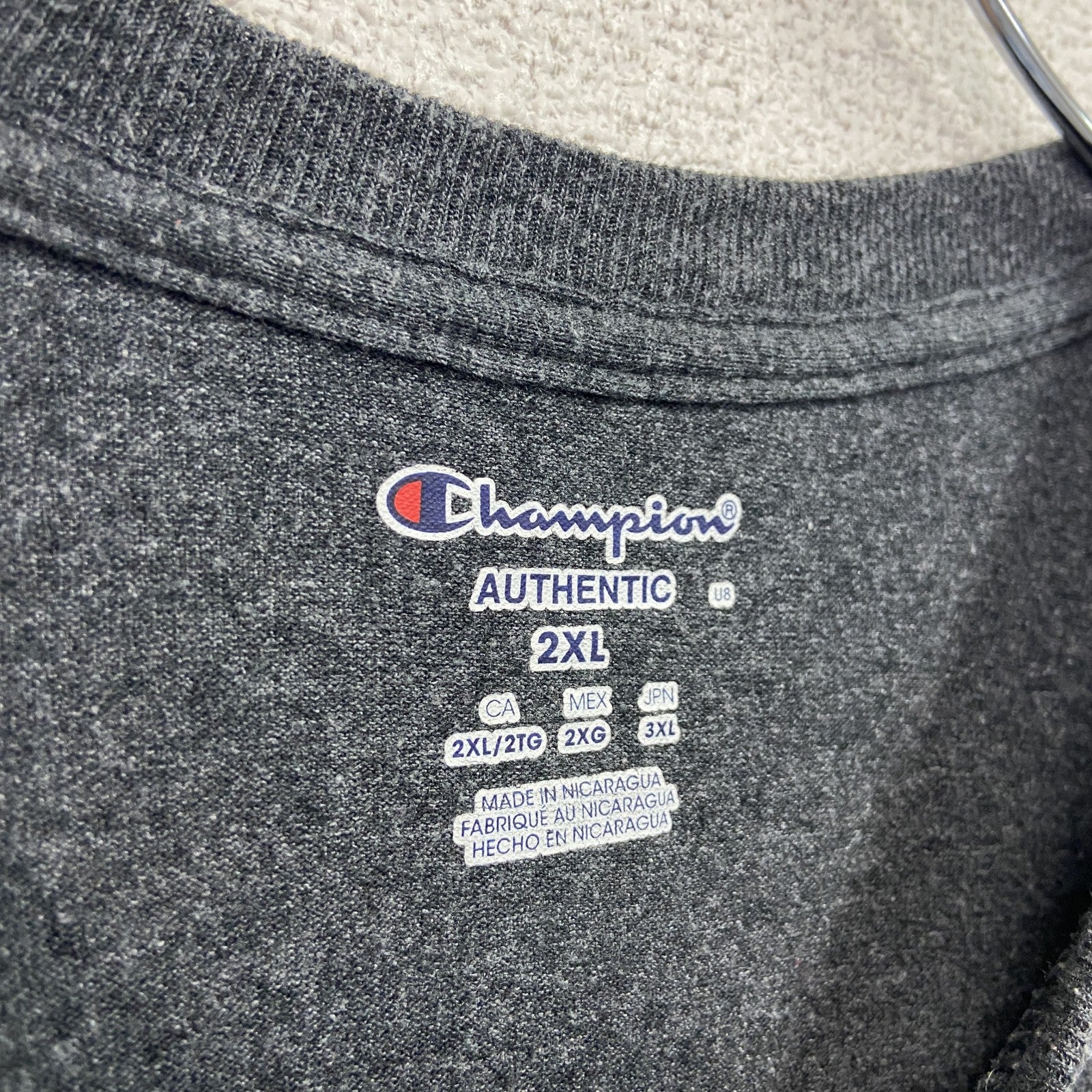 Champion　チャンピオン　半袖プリントTシャツ　ダークグレー　2XLサイズ
