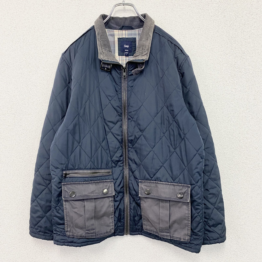 GAP　ギャップ　キルティングジャケット　コーデュロイ襟　エルボーパッチ　紺　ネイビー　Lサイズ