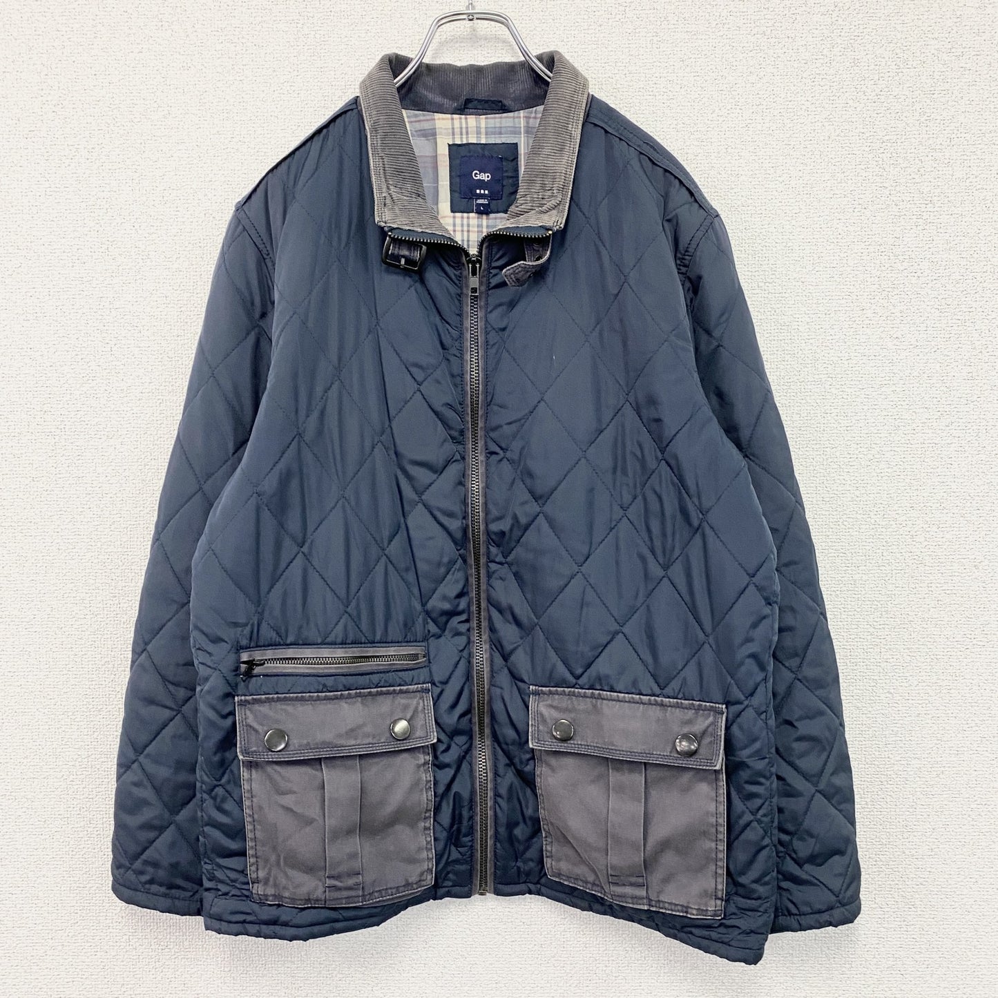GAP　ギャップ　キルティングジャケット　コーデュロイ襟　エルボーパッチ　紺　ネイビー　Lサイズ