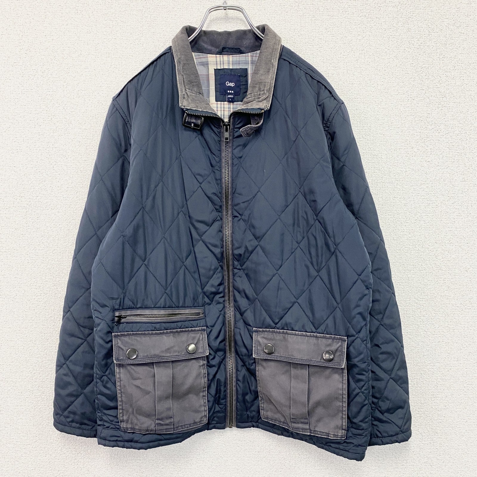 GAP　ギャップ　キルティングジャケット　コーデュロイ襟　エルボーパッチ　紺　ネイビー　Lサイズ