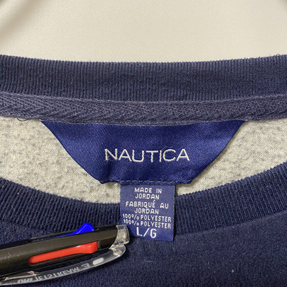 古着 used　NAUTICA ノーティカ　長袖フリーススウェット　プルオーバー　ワンポイントロゴ刺繍　ネイビー　Ｌサイズ