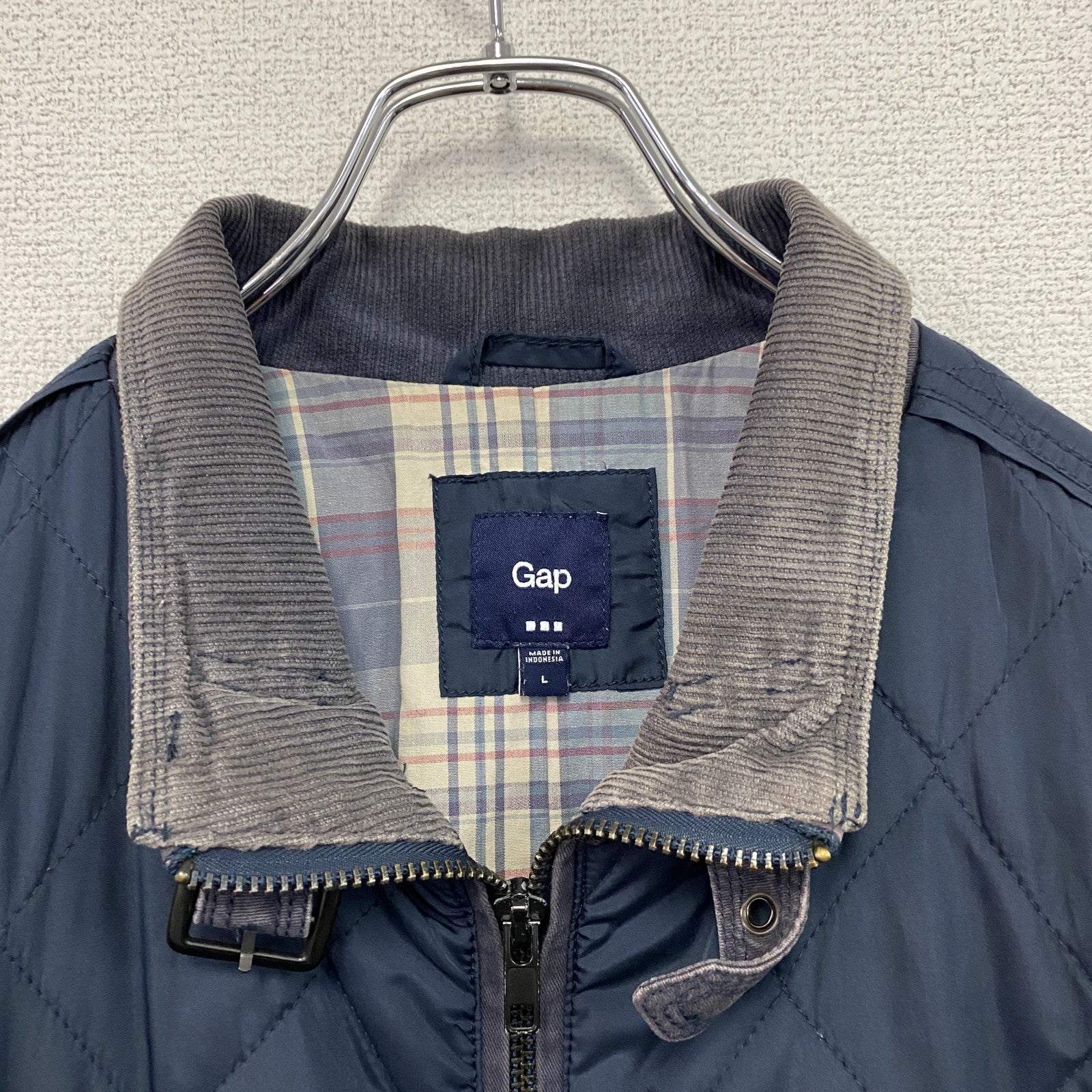 GAP　ギャップ　キルティングジャケット　コーデュロイ襟　エルボーパッチ　紺　ネイビー　Lサイズ