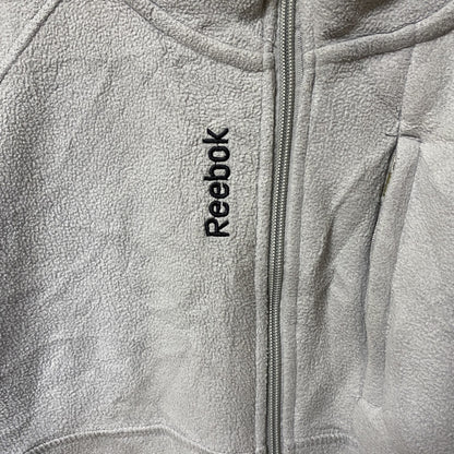 古着 used　Reebok リーボック　長袖フリースジャケット　ワンポイントロゴ刺繍アウター　ハイネック　ホワイト　Sサイズ