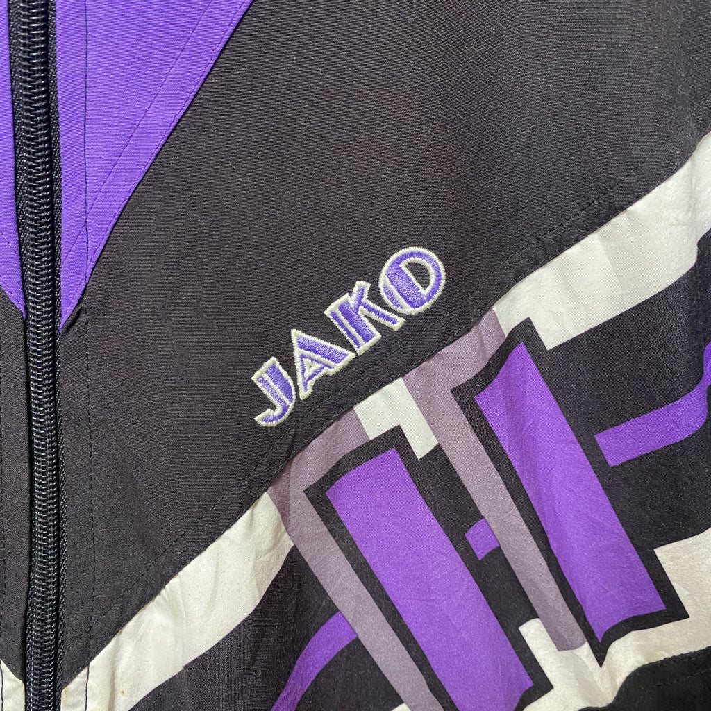 古着 used　JAKO SPORT　長袖ナイロンジャケット　総柄アウター　切り替え　スポーツ　紫　パープル　Lサイズ