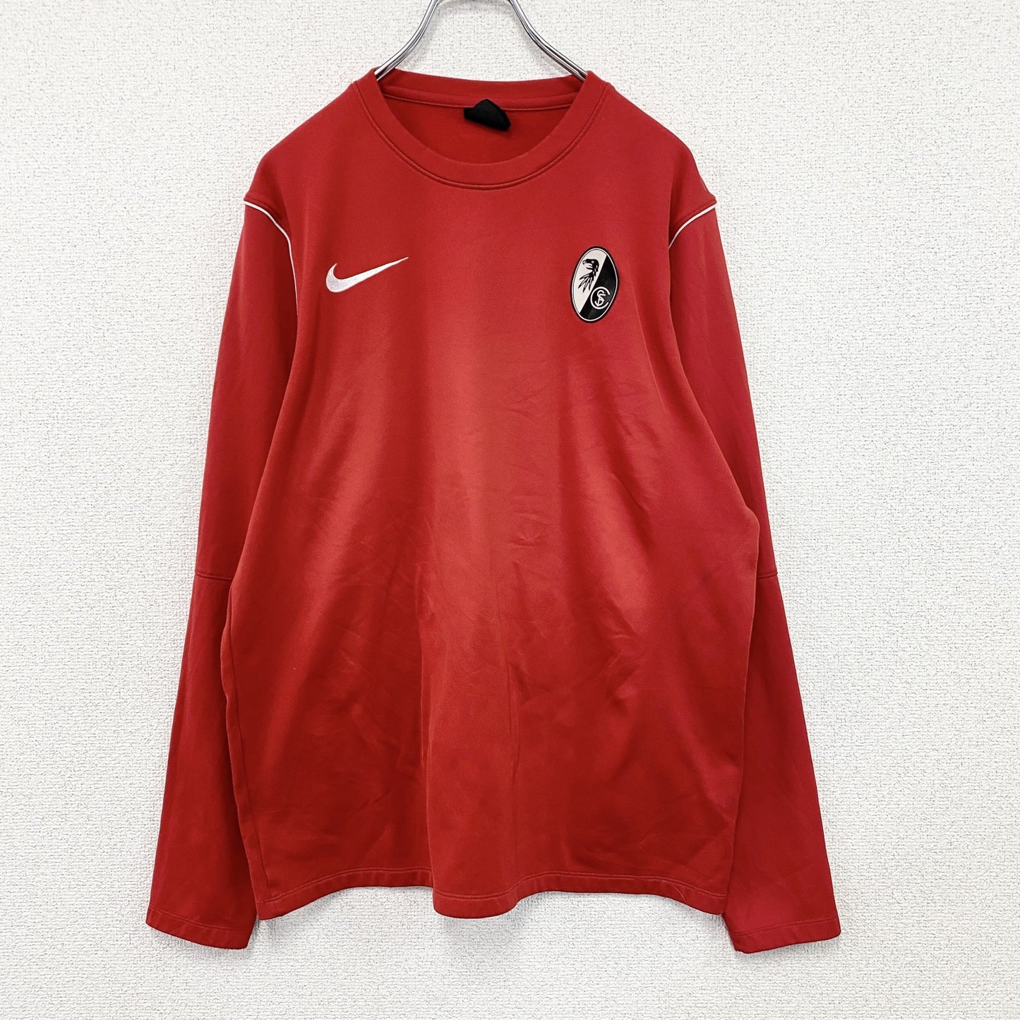 NIKE　ナイキ　DRI-FIT　長袖Tシャツ/ロンT　スウッシュ　デカロゴ　赤　レッド　Lサイズ