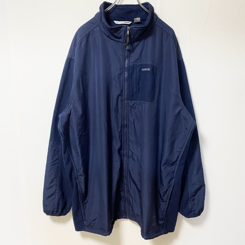 古着 used　Reebok リーボック　長袖フリースジャケット　ナイロン　ワンポイントロゴプリント　ネイビー　XXXLサイズ