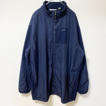 古着 used　Reebok リーボック　長袖フリースジャケット　ナイロン　ワンポイントロゴプリント　ネイビー　XXXLサイズ