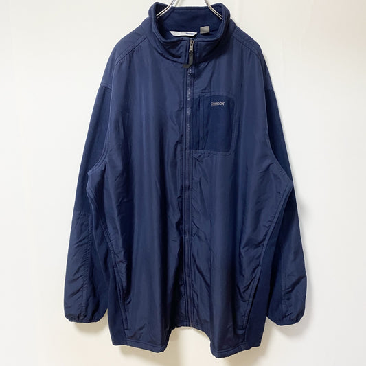 古着 used　Reebok リーボック　長袖フリースジャケット　ナイロン　ワンポイントロゴプリント　ネイビー　XXXLサイズ