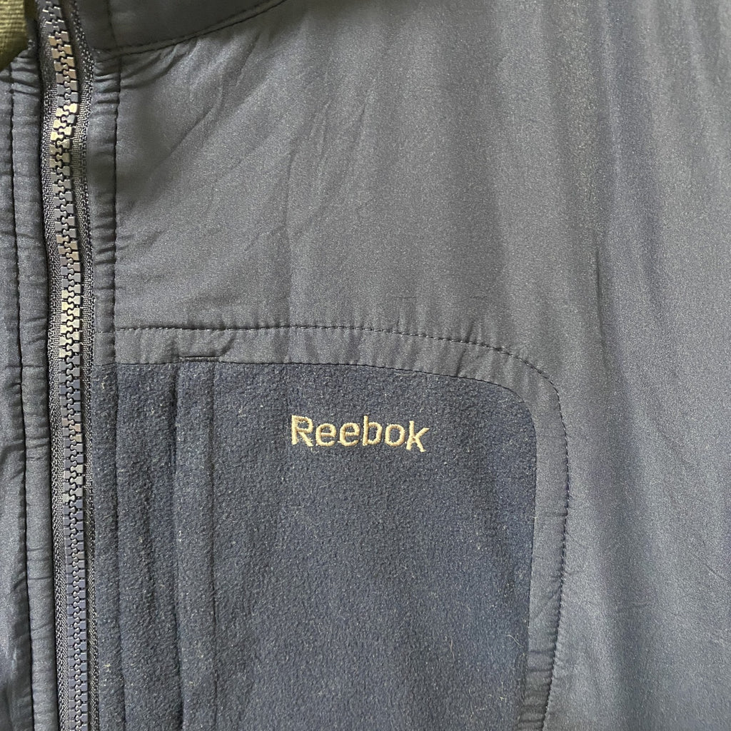 古着 used　Reebok リーボック　長袖フリースジャケット　ナイロン　ワンポイントロゴプリント　ネイビー　XXXLサイズ