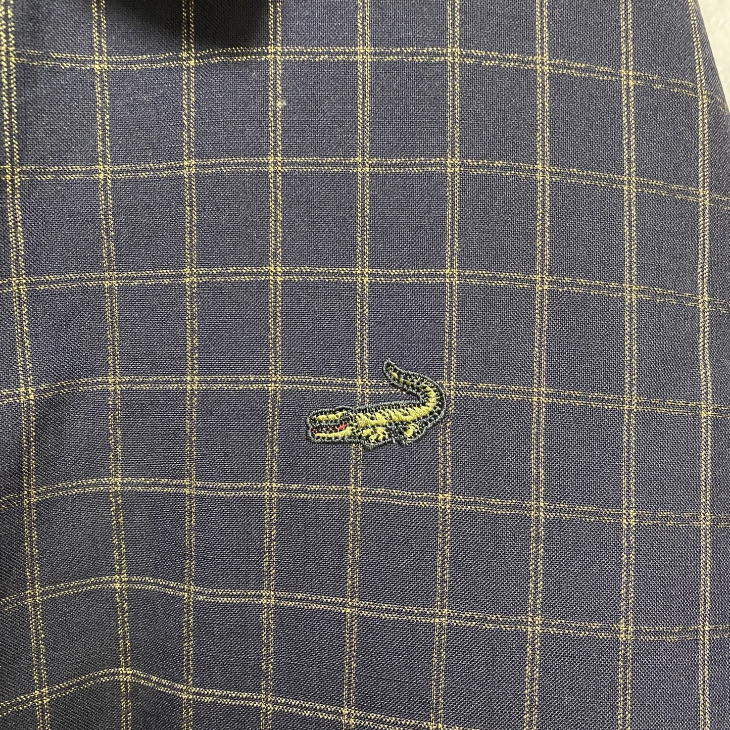 古着 used　CROCODILE 　長袖ワンポイントロゴ刺繍ブルゾン　チェック柄　黒　ブラック　ワニ　Lサイズ　