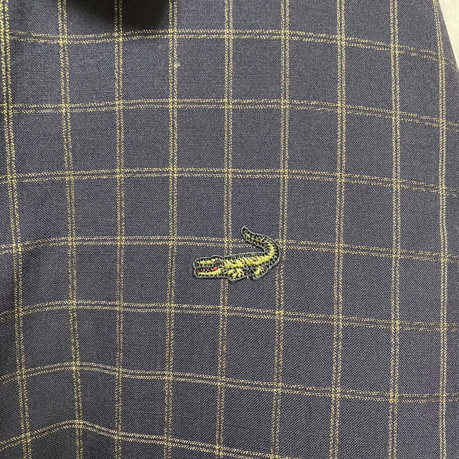古着 used　CROCODILE 　長袖ワンポイントロゴ刺繍ブルゾン　チェック柄　黒　ブラック　ワニ　Lサイズ　