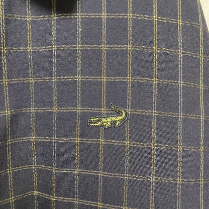 古着 used　CROCODILE 　長袖ワンポイントロゴ刺繍ブルゾン　チェック柄　黒　ブラック　ワニ　Lサイズ　
