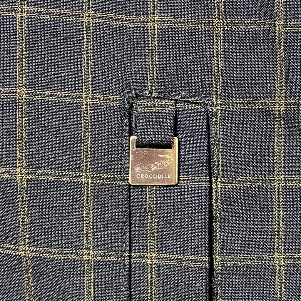 古着 used　CROCODILE 　長袖ワンポイントロゴ刺繍ブルゾン　チェック柄　黒　ブラック　ワニ　Lサイズ　
