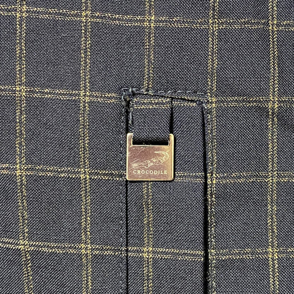 古着 used　CROCODILE 　長袖ワンポイントロゴ刺繍ブルゾン　チェック柄　黒　ブラック　ワニ　Lサイズ　