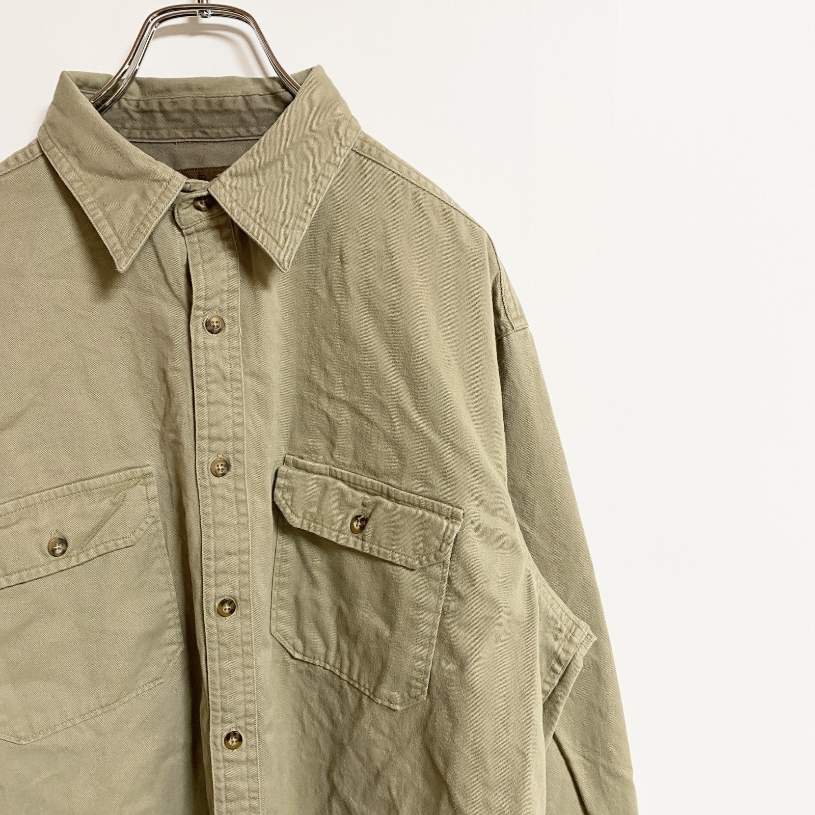 古着 used　faded glory　フェイデッドグローリー　長袖ワークシャツ　ベージュ　秋冬服　レトロ　Lサイズ