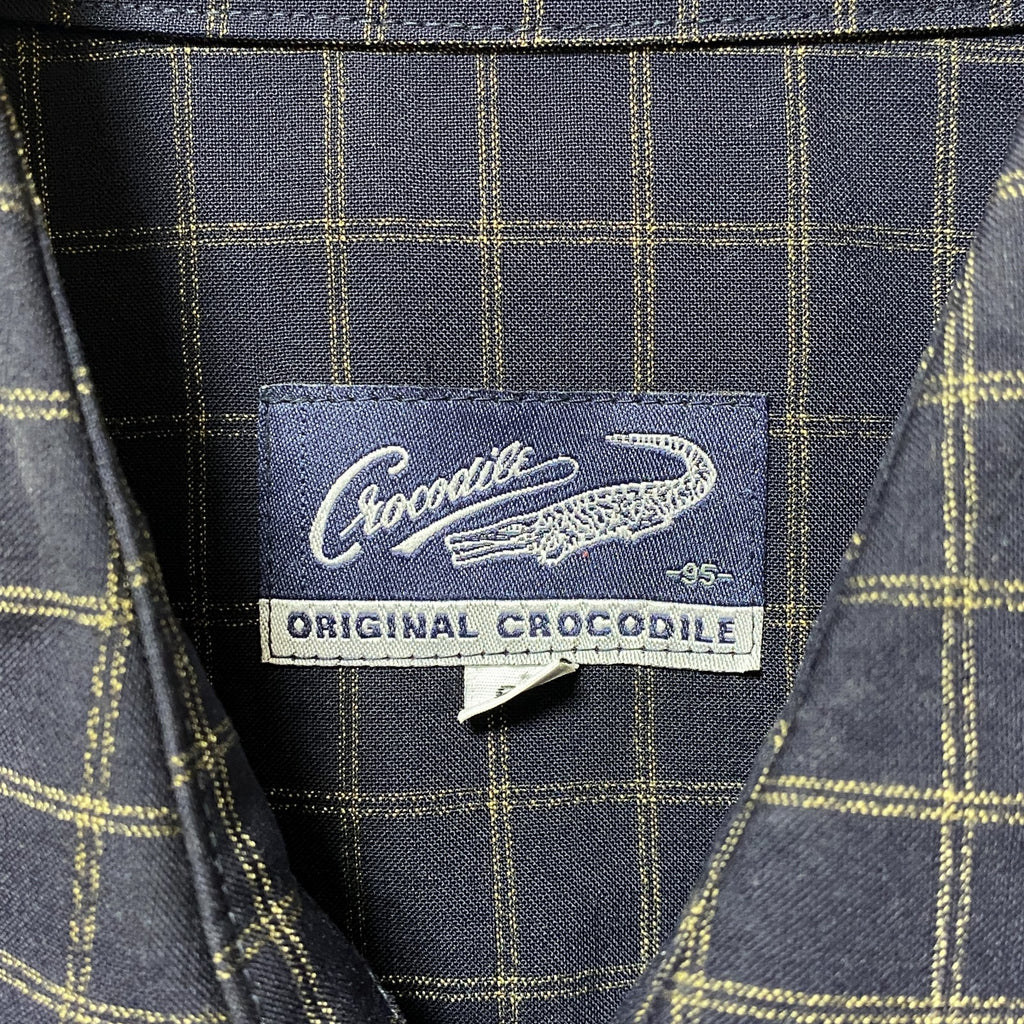 古着 used　CROCODILE 　長袖ワンポイントロゴ刺繍ブルゾン　チェック柄　黒　ブラック　ワニ　Lサイズ　