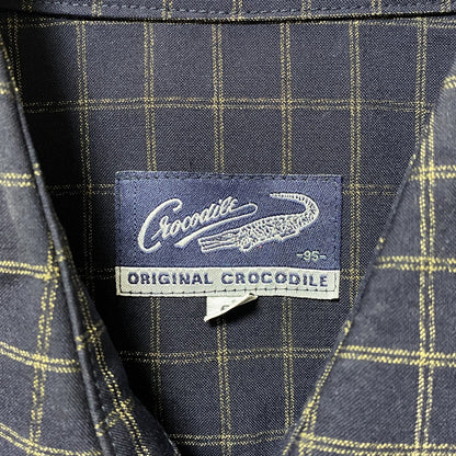 古着 used　CROCODILE 　長袖ワンポイントロゴ刺繍ブルゾン　チェック柄　黒　ブラック　ワニ　Lサイズ　