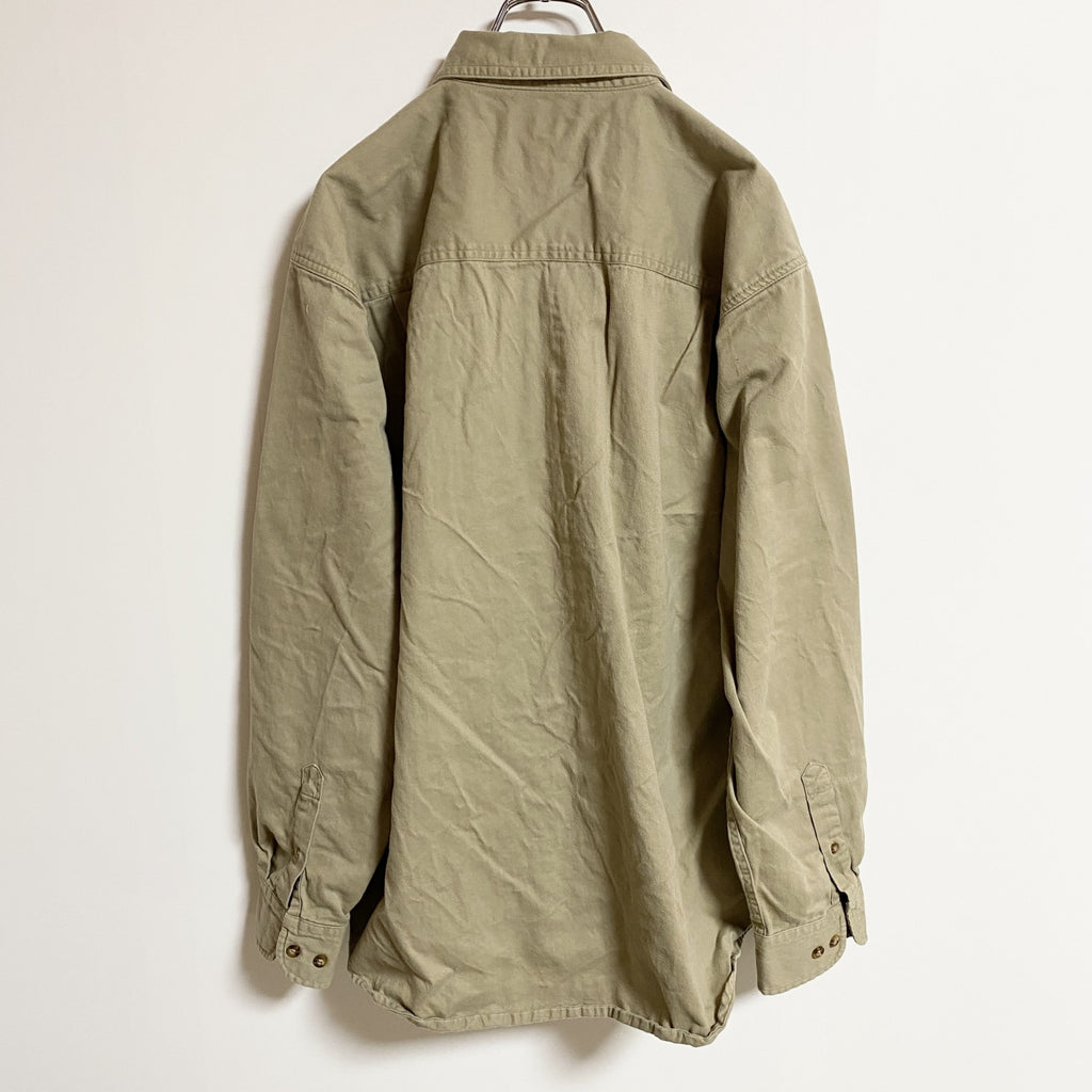 古着 used　faded glory　フェイデッドグローリー　長袖ワークシャツ　ベージュ　秋冬服　レトロ　Lサイズ
