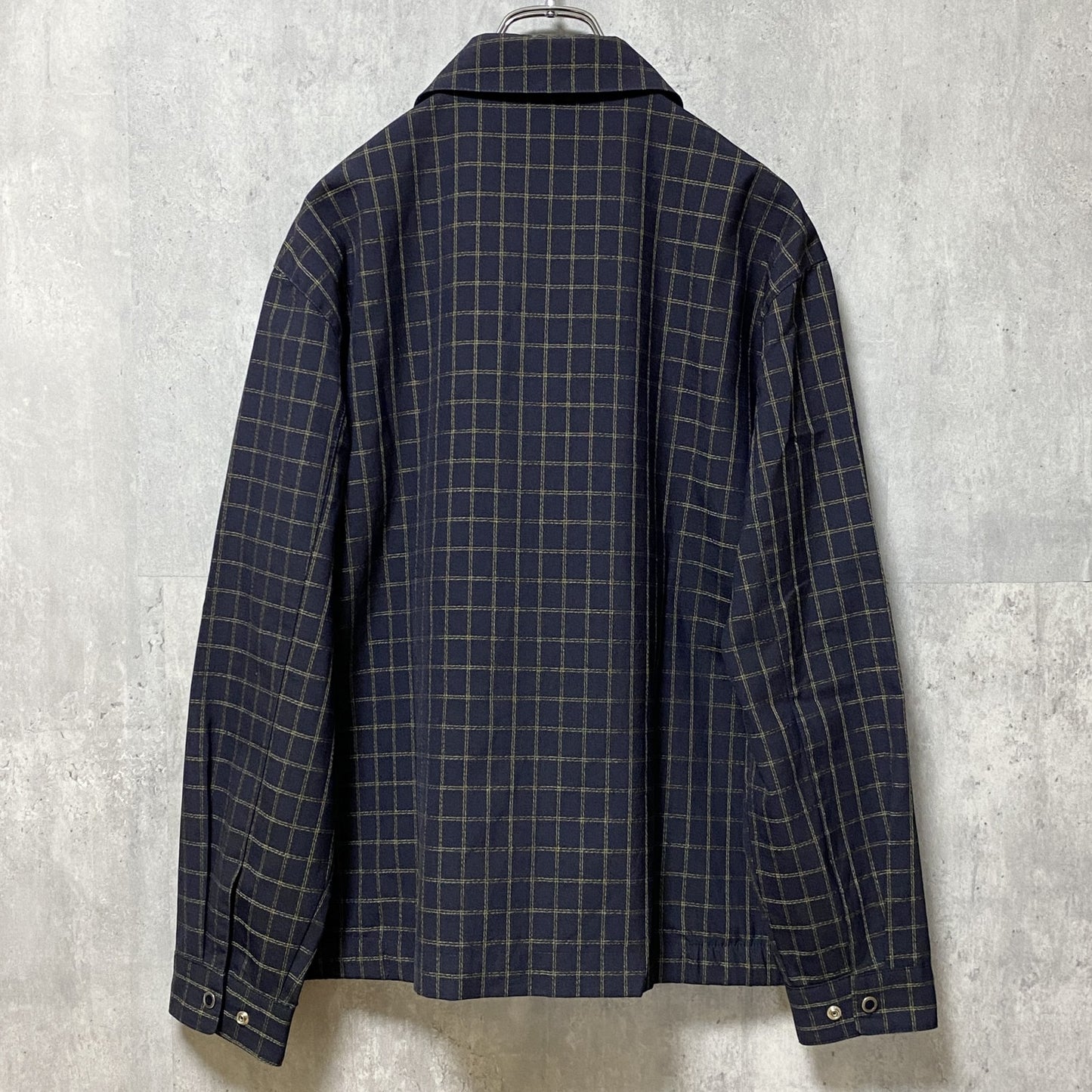古着 used　CROCODILE 　長袖ワンポイントロゴ刺繍ブルゾン　チェック柄　黒　ブラック　ワニ　Lサイズ　
