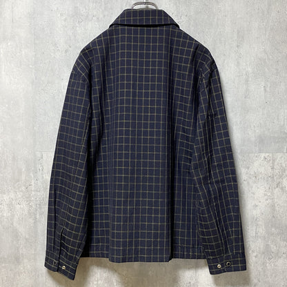 古着 used　CROCODILE 　長袖ワンポイントロゴ刺繍ブルゾン　チェック柄　黒　ブラック　ワニ　Lサイズ　