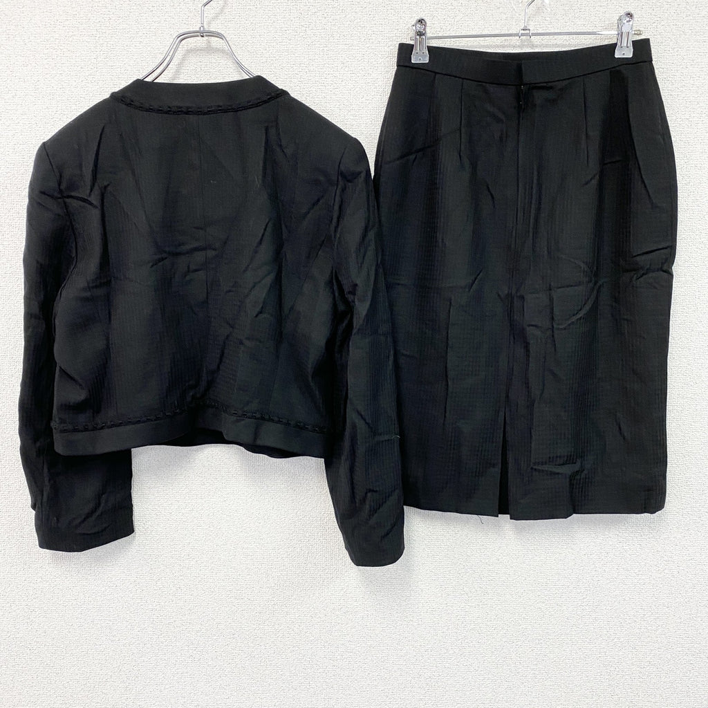 pierre cardin　ピエールカルダン　セットアップ　ノーカラージャケット　スカート　黒　ブラック　13サイズ