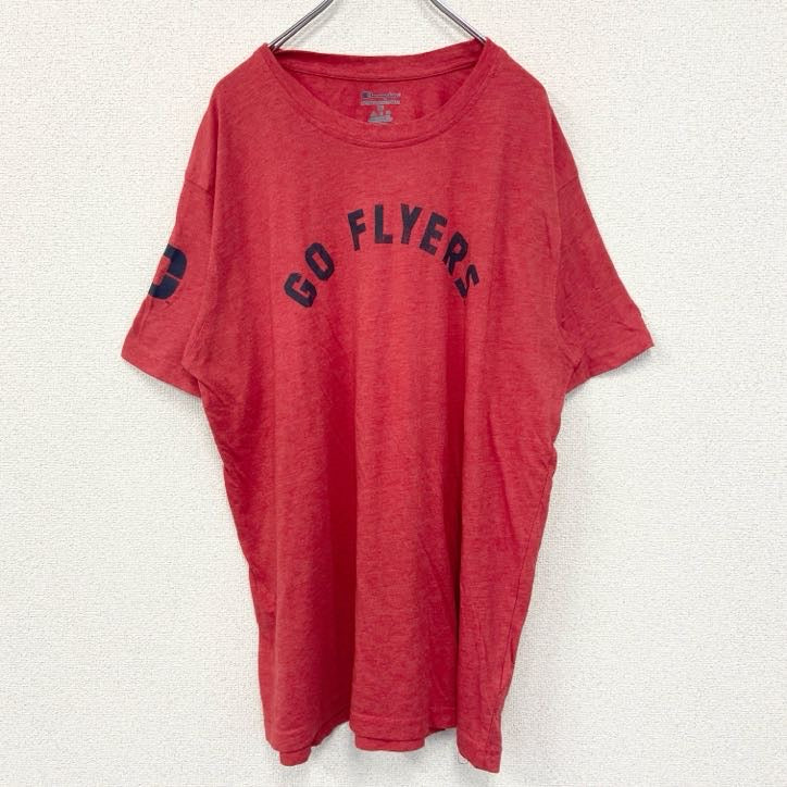 古着　used　champion　チャンピオン　半袖プリントTシャツ　GO　FLYERS　クルーネック　赤　レトロ　2XLサイズ