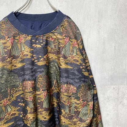 古着 used　長袖総柄ナイロンプルオーバー　デザインブルゾン　ゴルフ　レトロ　ヴィンテージ　派手柄　個性的　秋冬服